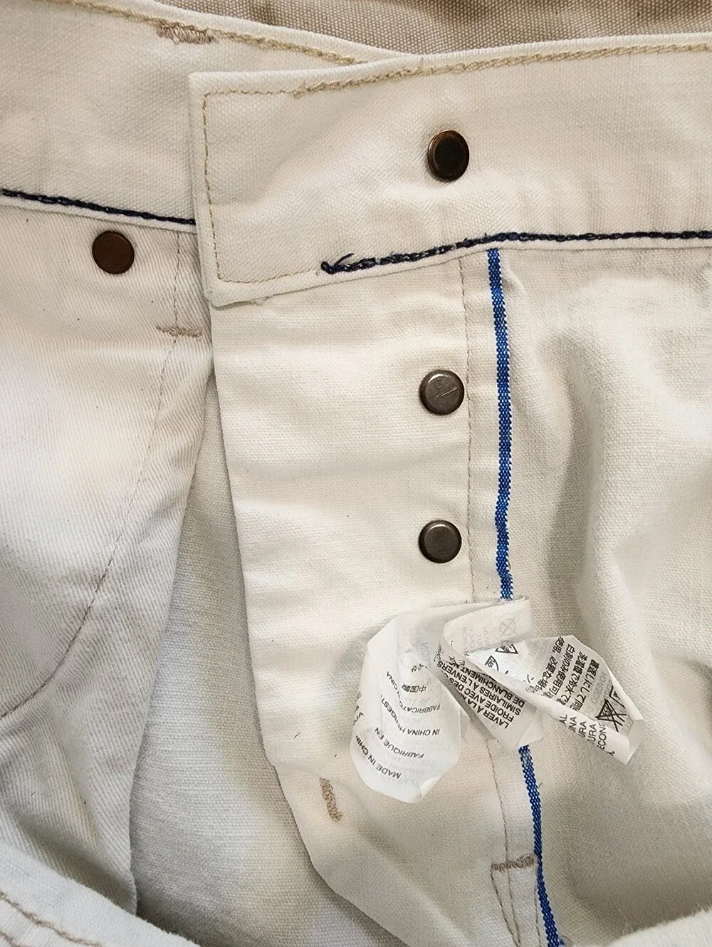 J.Crew 5 Pocket White Cotton Jeans Navy Contrast Stitch Button Front Fly 32 x 30